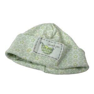 Magnolia Baby Sweet Pea Newborn NB Beanie Hat Embroidered Patch Green Button Pim